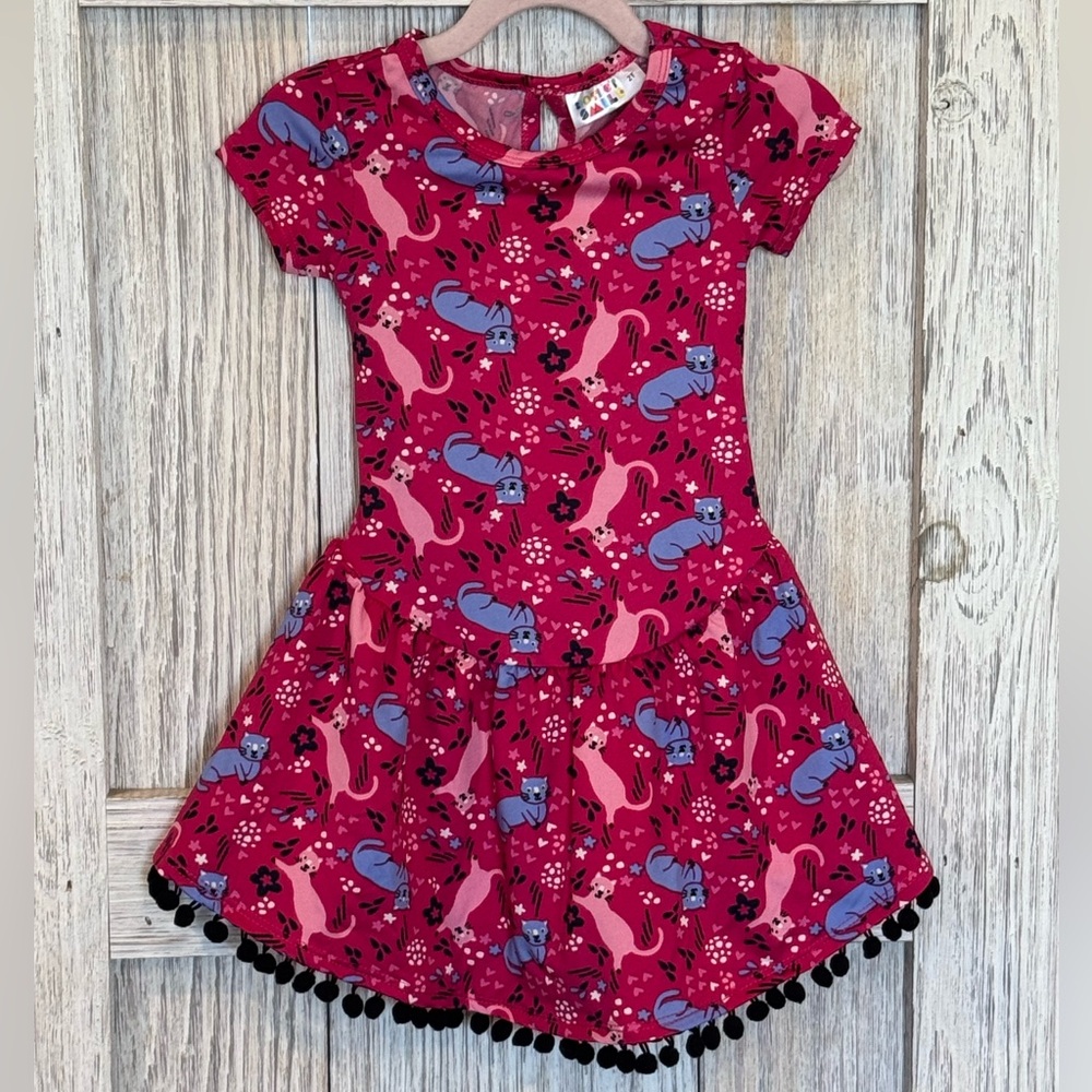 Dot Dot Smile Pink and Blue Fit and Flare Dress sz 2T. NWOT